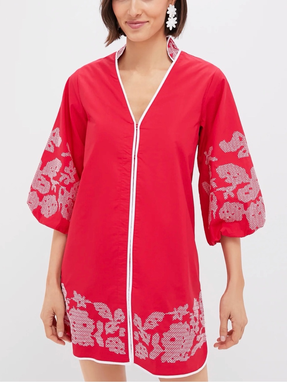 Hyacinth House by Tuckernuck Red Embroidered V-Neck Long Sleeve Dress